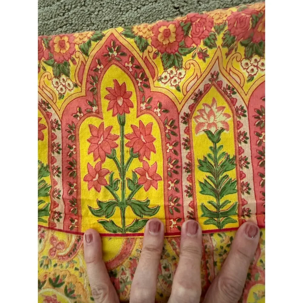 April Cornell Vintage Pink Yellow Paisley Tablecloth 78x56
